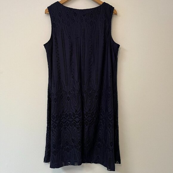 Roz & Ali Navy Eyelet Jeweled Scoop Neck Dress - Size 16 - Picture 7 of 11
